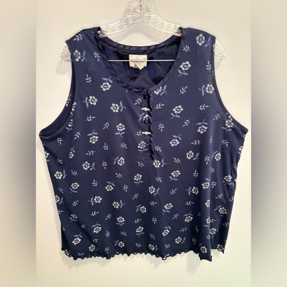 Fashion Bug Womenβs Size 22 / 24 Navy Sleeveless Blouse Floral Y2K Rose Satin - Picture 1 of 15